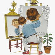 Richard Williams, Alfred E. Neuman and Norman Rockwell, 2002, Cover illustration for Mad Art: A visual celebration of MAD magazine and the idiots who create it (Watson Guptill, 2002) (detail). Courtesy of MAD™