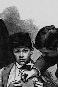 Joseph Meister, 1885. On inocula, sous un pli fait à la peau de l’hypocondre droit du petit Meister, une demi-seringue de Pravaz d’une moelle d’un lapin mort rabique 