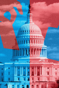 The primary elections are about the democrats (blue) vs. republicans (red) 