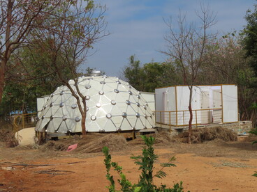 Geodesic and other innovative designs being experimented upon, Proto-village @ Ashish Kothari 