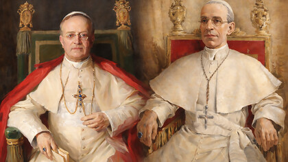 Pope Pius XI (left) and Pope Pius XII (right): two successive pontificates confronting the rise of Nazi racial ideology, marked by moral denunciation on one side and cautious restraint on the other