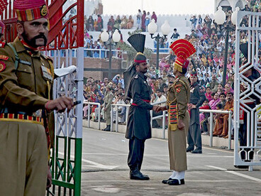 ‘Beating Retreat’ ceremony held at the Wagah Border Post on the Indo-Pakistan international crossing near Amritsar, India