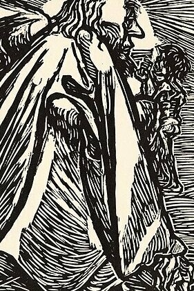 "El mendigo divino", grabado de la serie de "Las transformaciones de Dios", Ernst Barlach, 1922