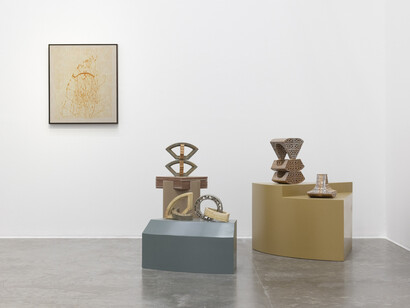 Asma Belhamar, When the window refused to fly, and the arch decided to hold the sky, exhibition view. Courtesy of Green Art Gallery