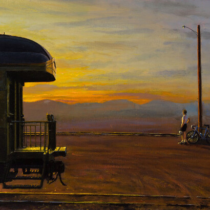 Daniel Morper, Untitled (Cyclist & caboose) (detail). Courtesy of Lew Allen Galleries