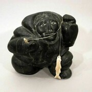 Peter Sevoga, Woman Fishing, 1987-1990, Stone, sinew, antler, 10 x 10 x 7 in (25.4 x 25.4 x 17.8 cm)