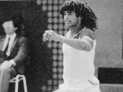 Yannick Noah au tournoi international de Roland-Garros, en France, Mai 1983