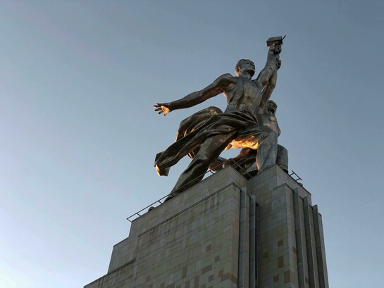 Worker and Kolkhoz Woman sculpture, Russia, low-angle view