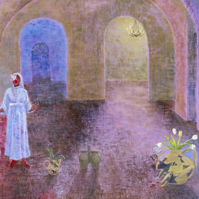 Minami Kobayashi, Two nuns, a butterfly and restored vases at the Roman road under Basilica di San Clemente, 2025. Courtesy of Bel Ami