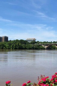 A view of Georgetown and the Potomac River on a sunny day. Photo by Jamie Edwards