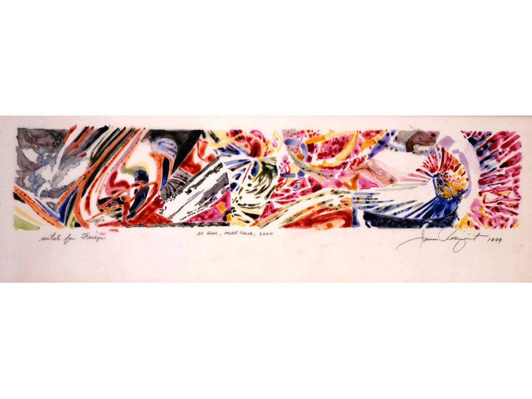 James Rosenquist, No Guns, More Color, 1999
Colored ink on frosted mylar, 11 1/2 x 34 1/8 inches, Art © James Rosenquist / Licensed by VAGA, New York, NY