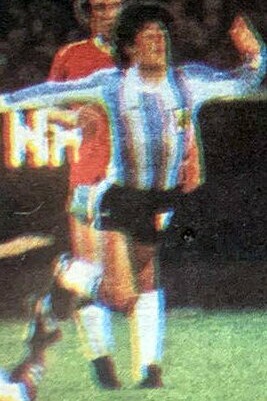 Tarjetas intercambiables con imágenes de Diego Armando Maradona jugando junto a la selección argentina de fútbol, 1979