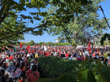 Demonstrators gather in Berlin for a peaceful pro-Palestine protest on June 21, 2025