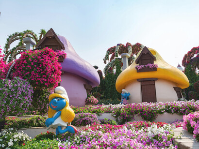 Smurfette floral sculpture at Dubai Miracle Garden, United Arab Emirates