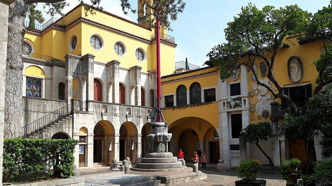 The Vittoriale degli italiani is a hillside estate in the town of Gardone Riviera overlooking Lake Garda in province of Brescia, in Lombardy. It is where the Italian poet and novelist Gabriele D'Annunzio lived from 1922 until his death in 1938