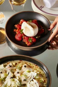 Burrata and Sea Bream Carpaccio at Bacchanalia, London, UK