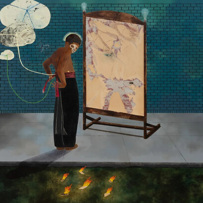 Kenny Rivero, Shadow mirror (detail), 2025 . Courtesy of Charles Moffett Gallery