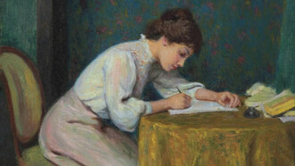 Federico Zandomeneghi, Joven mujer escribiendo una carta (detalle) (1874)