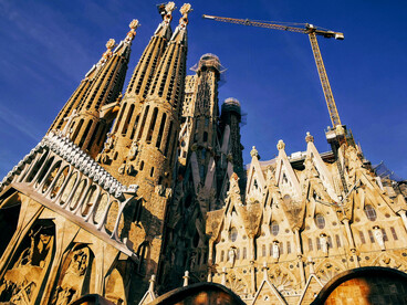 The exterior of the Sagrada Família Basilica in Barcelona, Catalonia, Spain, captured in daylight