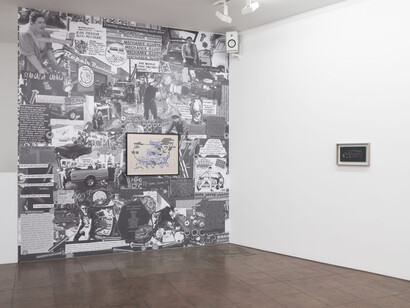 LJ Roberts, The queer mechanix of the lands currently referred to as the U.S. & Canada before & during the 54th year of the stonewall era, exhibition view. Courtesy of Hales Gallery
