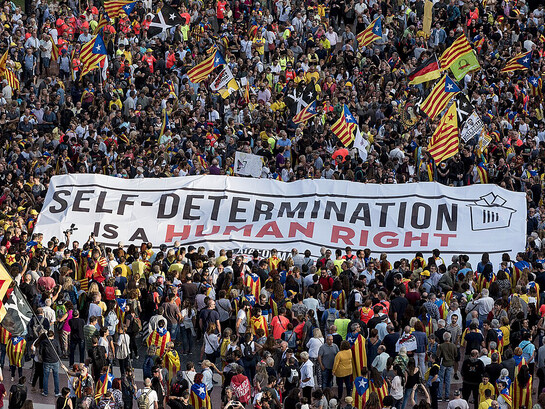 About a million protesters rallied along Barcelona’s main street to demand independence from the Spanish government for the Catalonia Region, 2018, Spain