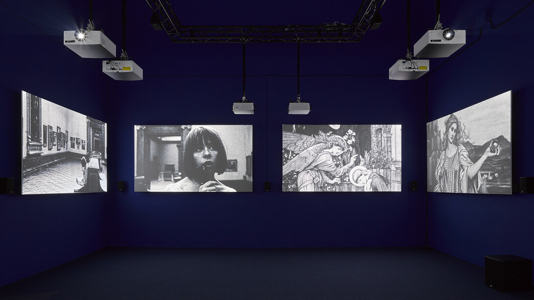 John Akomfrah, Escuchando toda la noche la lluvia, vista de exhibición. Cortesía del Museo Thyssen-Bornemisza