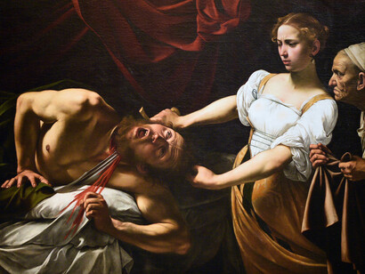 Caravaggio (1571-1610) «Judít decapitando a Holofernes», hacia 1598-1599, óleo sobre lienzo. Galería Nacional de Arte Antiguo — Palacio Barberini, Roma. Italia