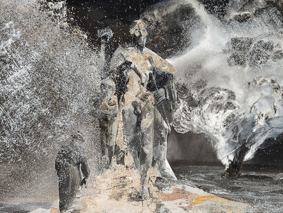 Pato Bosich, The Return of the Hero, 2019, oil, silver leaf, adhesive on printed paper, 16 x 22 cm