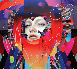 Erik Jones, PS36, 91x91cm. Color pencil, Water-Soluble Wax Pastel, Acrylic, Adhesive White Vinyl on Rives bfk paper mounted to panel
