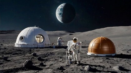 Rappresentazione di un villaggio turistico sulla Luna