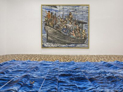 Andrea Mastrovito, Quando il cielo finisce, veduta dell’esposizione. Cortesia della Galleria Michela Rizzo