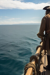 A pirate looking at the sea