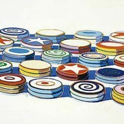Wayne Thiebaud, "Yo Yos," 1963, oil on canvas, 24 x 24 in. (61 x 61 cm). Collection Albright-Knox Art Gallery, Buffalo, New York. Gift of Seymour H. Knox, Jr., 1963 (K1963:24) Art (c) Wayne Thiebaud / Licensed by VAGA, New York, NY