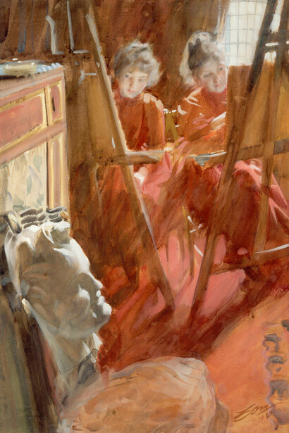 Anders Zorn, Les demoiselles Schwartz dessinant (detail), 1889. Courtesy of Musée d'Orsay