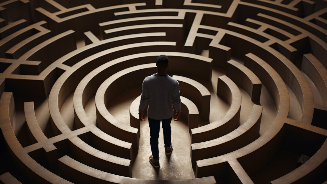 Caught in the maze of fear, the individual stands between paralysis and possibility