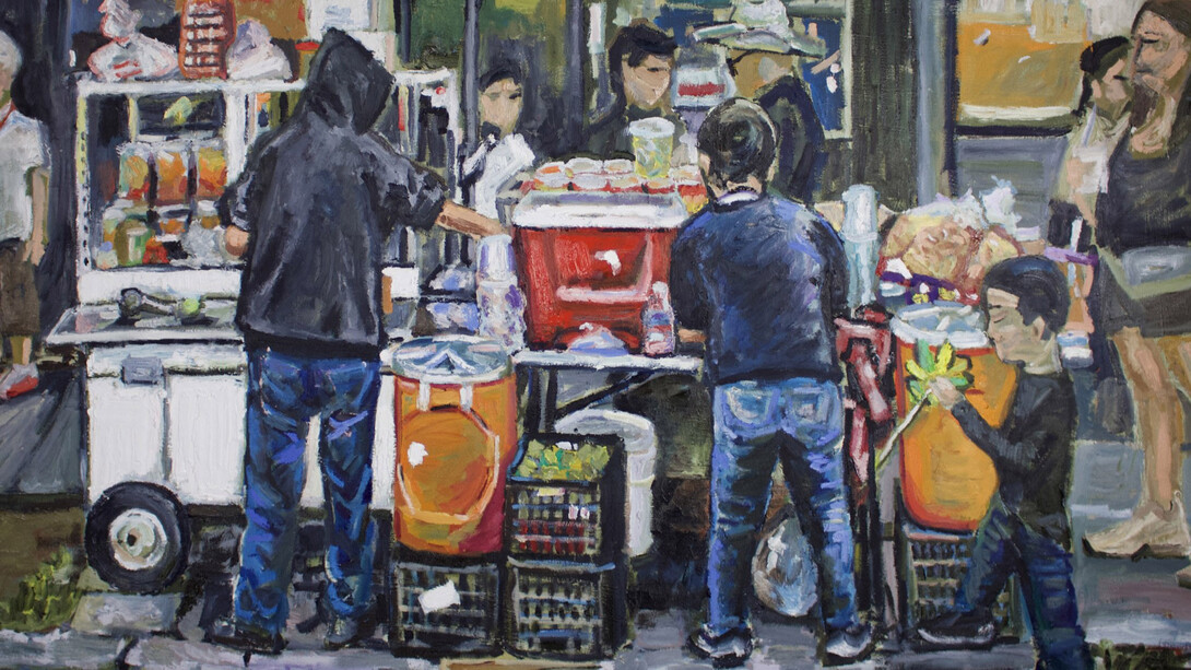 Adrian Delgado, Sidewalk stand (detail), 2026. Courtesy of 1202 Contemporary