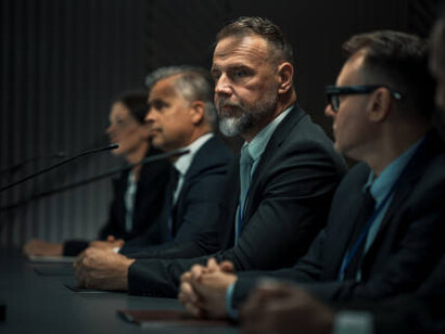 An organization representative delivering a speech at a conference in a government building, highlighting economic diplomacy and strategic partnerships