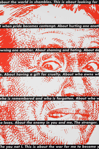 Barbara Kruger, Untitled (Striped 2), 2019. Courtesy of Skarstedt Gallery