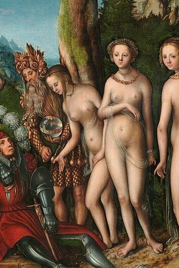 Lucas Cranach el viejo, "El juicio de París", óleo sobre madera, entre 1512 y 1514