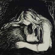 Edvard Munch, Vampire II, 1895, pietra litografica, china, graffito, inciso su
legno, 38,7 x 56 cm, Ars Longa, Collezione Vita Brevis, © The Munch Museum / The Munch-
Ellingsen Group by SIAE 2013