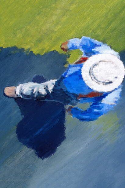 Warren Keating, Wide-brimmed wanderer in blue. Courtesy of Vivo Contemporary