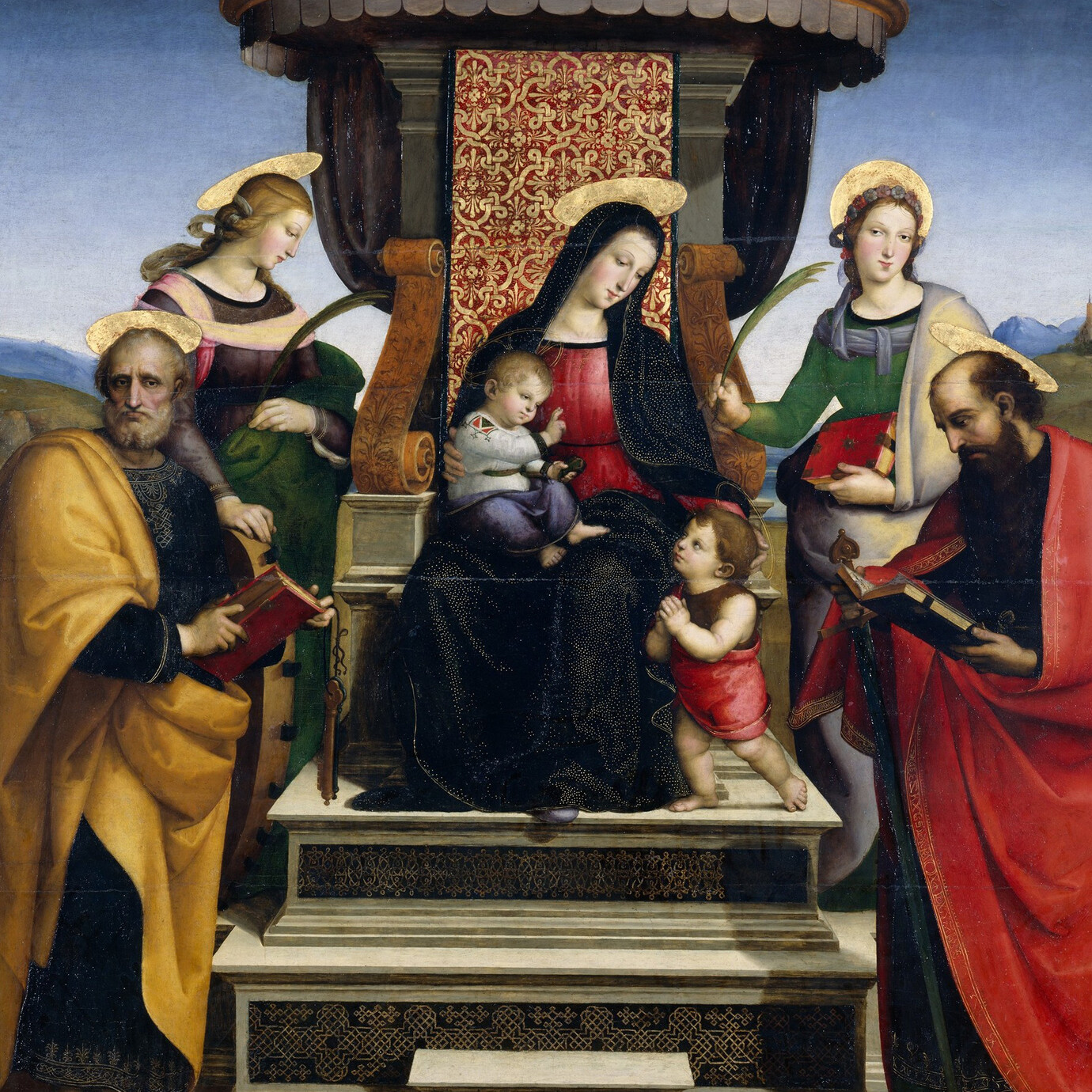 Санти картины. Чимабуэ святое семейство. Raphael Madonna and child Enthroned with Saints.
