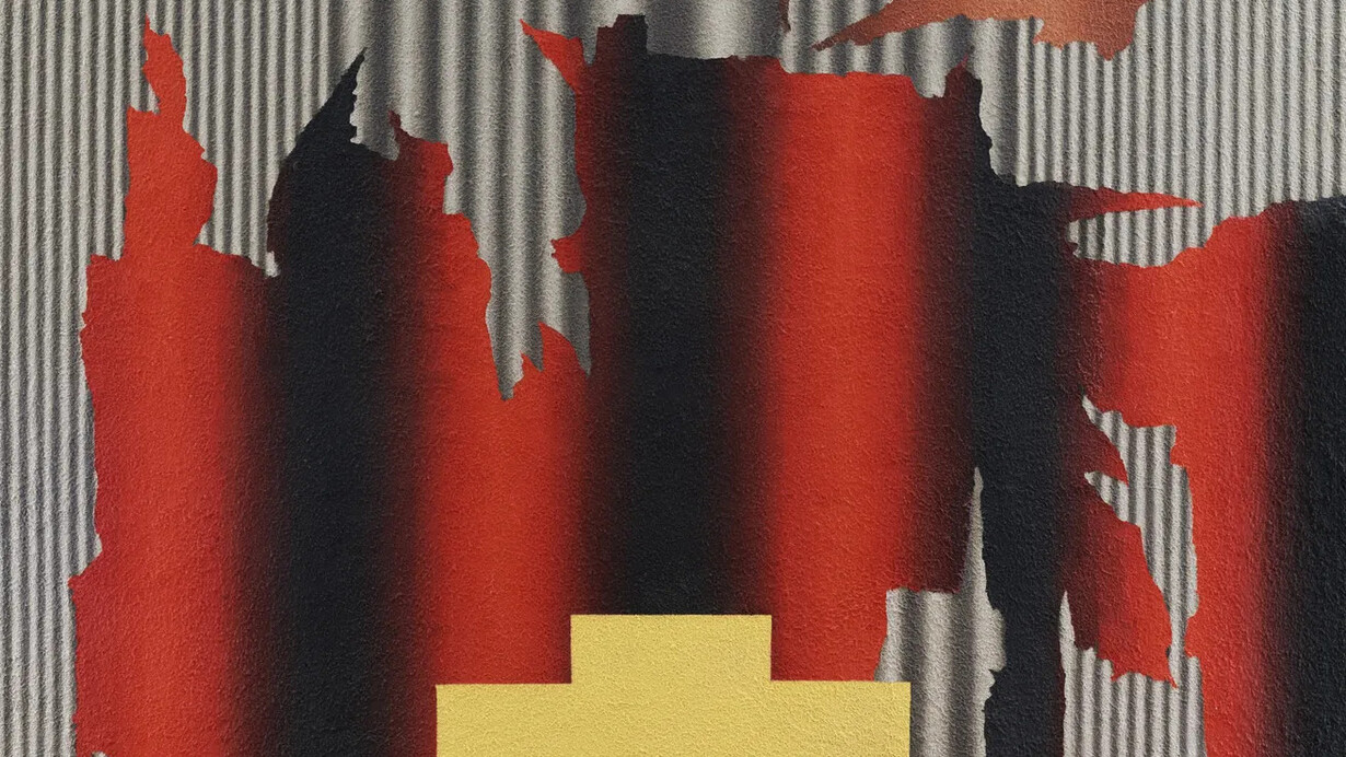 Kevin Lowenthal, Manganese grey, cadmium red, burnt sienna curtain (detail), 2026. Courtesy of Brigitte Mulholland Gallery