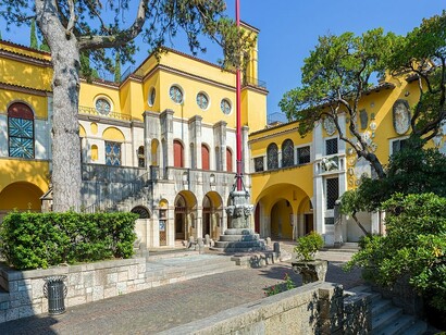 Piazzetta Dalmata, a small square within the Vittoriale degli Italiani in Gardone Riviera, serves as one of the many evocative spaces that reflect d’Annunzio’s vision and symbolism, Brescia, Italy
