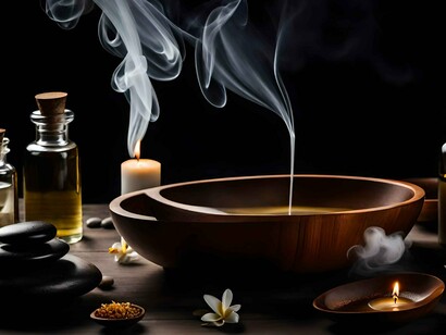 Candles and heated stones, reflecting how the heat, relaxation, and routine keep winter ailments