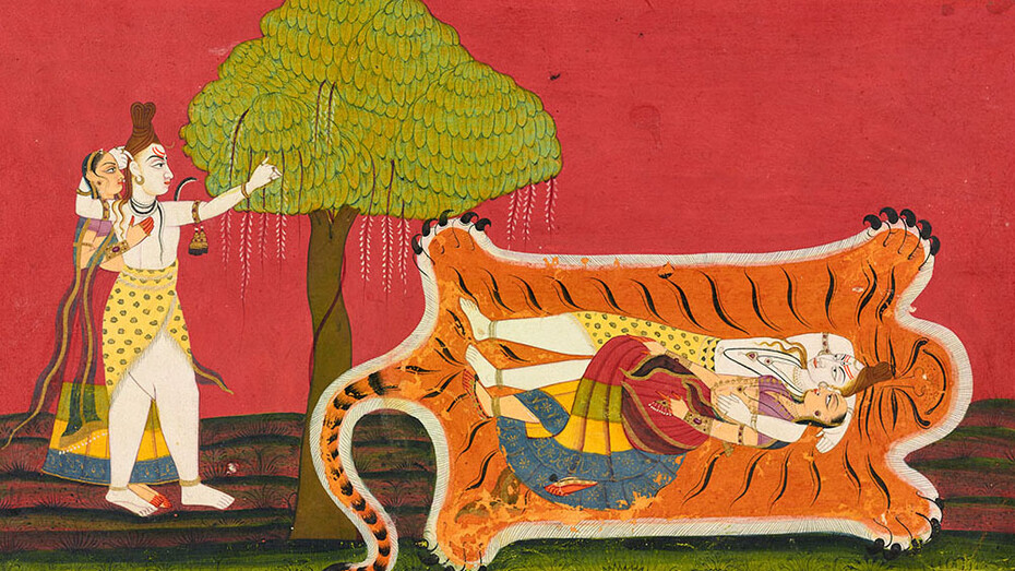 Attributed to Golu, son of Devidasa, Shiva and Parvati on a tiger skin; folio from the “Third” Rasamanjari (detail), circa 1720–1715. Courtesy of Cincinnati Art Museum