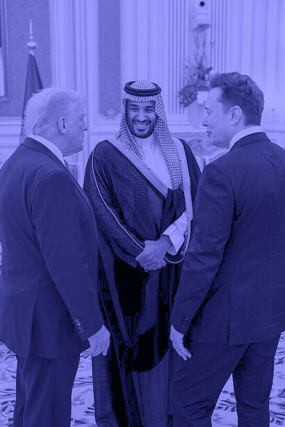 Donald Trump and Elon Musk in Saudi Arabia with Crown Prince Bin Salman, May 14, 2025