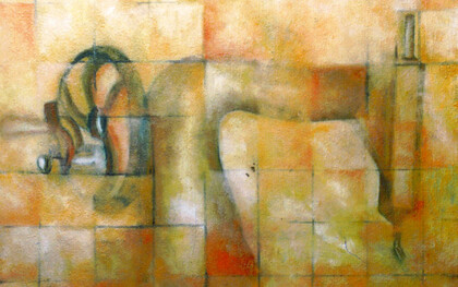 Vilma Rojas, Cosiendo sueños, 2003. Técnica mixta sobre lienzo, 90 × 72 cm. Colección Lic. Efraín Hernández