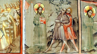 Konrad von Friesach, "Gesù esrocizza una posseduta", 1458, dettaglio della "Tela della Passione",  Gurk, Carinzia, Austria. L’esorcismo è un rito religioso volto a liberare una persona, un animale o un luogo dalla presenza demoniaca