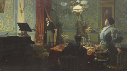 Karl Louis Theodor Sacksen, la “Sonata di Kreitzer”. Fine del XIX secolo. Tela, olio. 126 × 226 cm. Firmato in basso a sinistra: “K. Saxen”